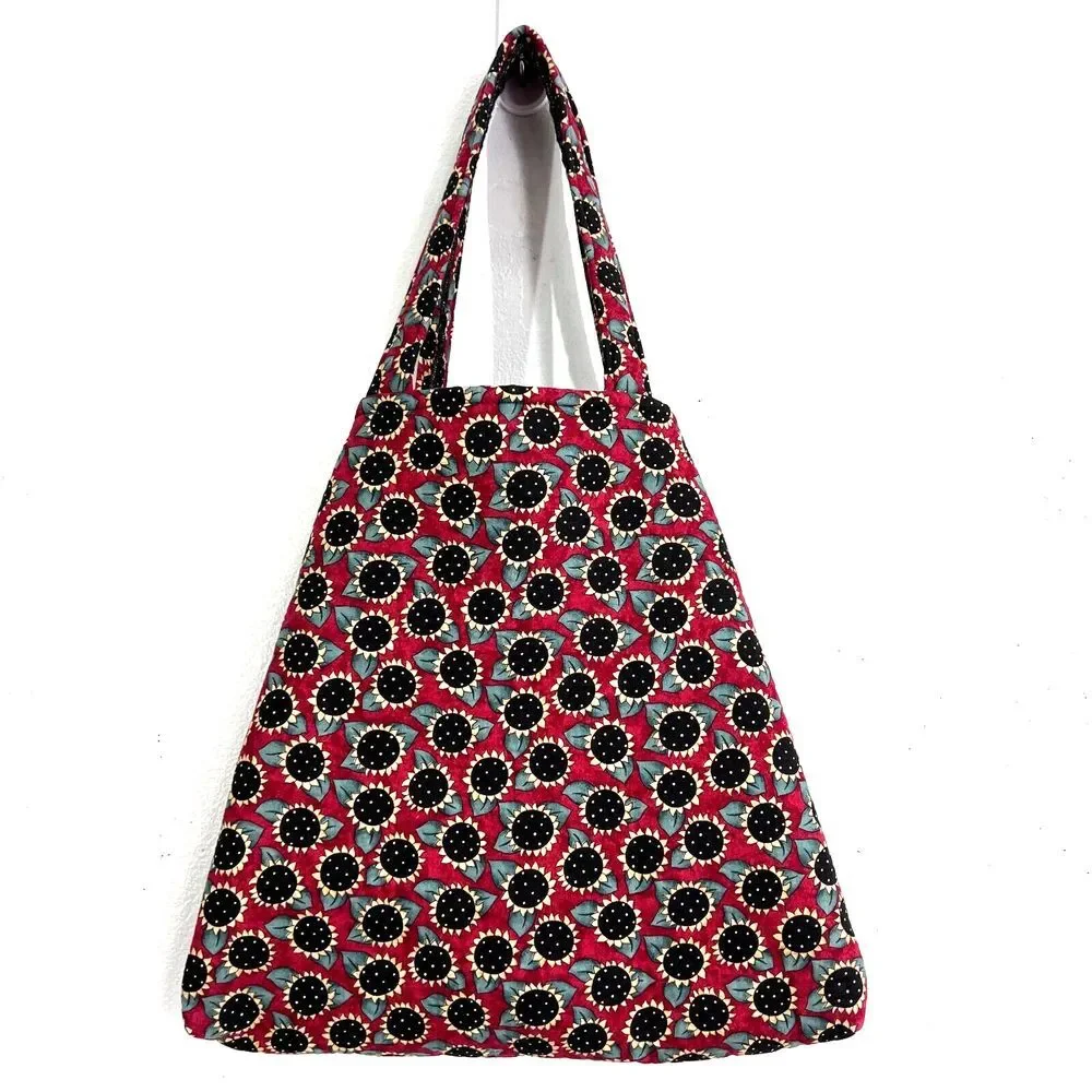 80s 90s  Style Tote Shoulder Weekender Library Bag Cotton Floral Botanical Print
